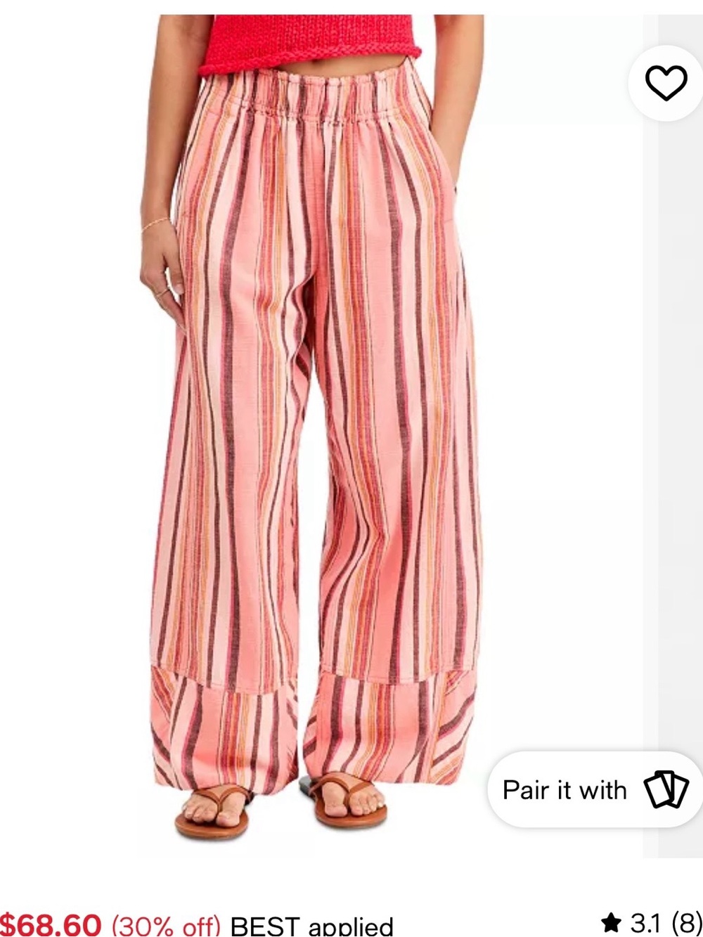 Free People Pink Striped Wide-Leg Pants